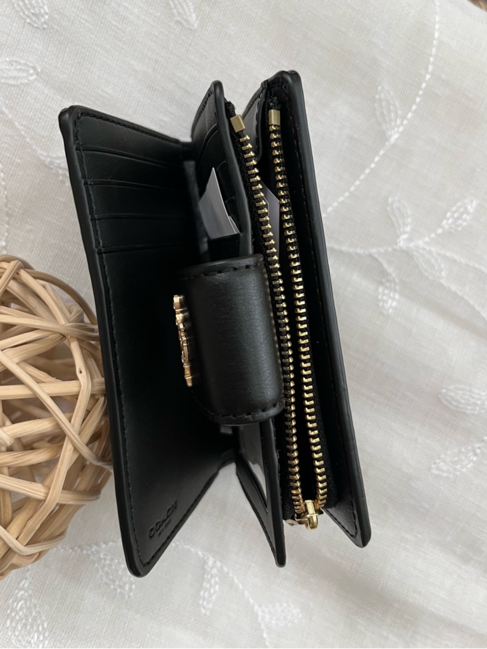 Coach Brown and Black Medium Corner Zip Signature Compact Wallet - Picture 5 of 6